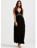 Black Chiffon Beads V Neckline Long Prom Dress
